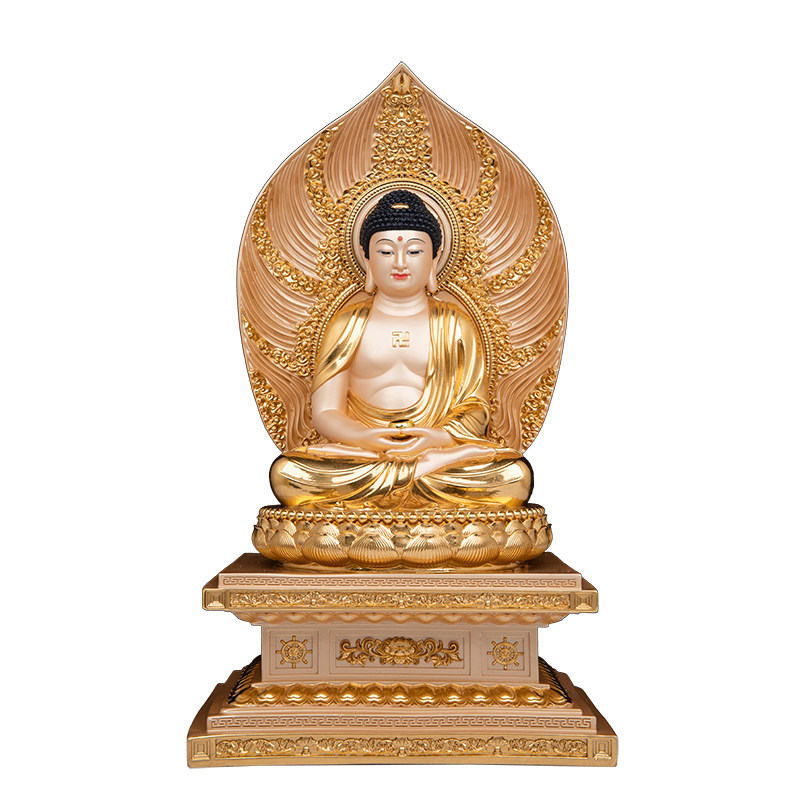 三宝佛像中式树脂贴金供奉摆件