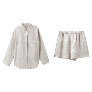 PENNYPENG海边卡夫卡米白色翻领亚麻衬衫/短裤DG02078/DG02079