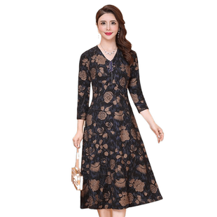 香妮芬贵夫人连衣裙减龄气质2025秋季新款高端洋气弹力金花大摆裙