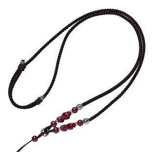 朱砂貔貅S925银无事牌翡翠平安扣吊坠手工挂绳男女项链挂脖替换绳