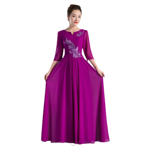 大合唱演出服女长裙主持人礼服2025新款中老年合唱团服装端庄大气