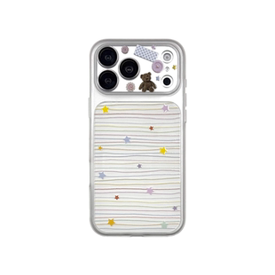 轻派夏日ins多巴胺线条星星小熊涂鸦适用苹果17promax手机壳iphone16pro新款15女款高级自带镜头膜14全包硬壳