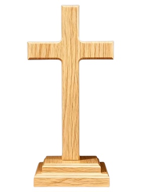 实木十字架教堂小摆件挂墙木质十字圣架带底座手持桌面客厅装饰