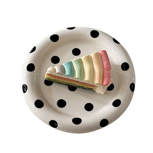 糖小姐 波点陶瓷盘子高级赫本风圆形嘟嘟盘料碟长柄勺椭圆甜品盘