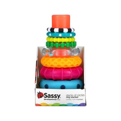香港直发Sassy儿童堆积积木玩具6个月 3岁多色趣味10件套