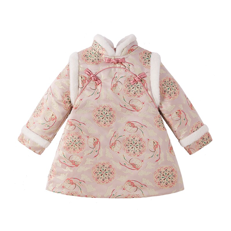 女童连衣裙冬季加厚裙子宝宝周岁礼服国风拜年服秋冬儿童夹棉唐装