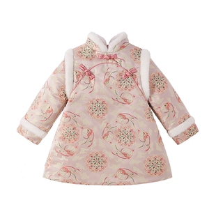 女童连衣裙冬季加厚裙子宝宝周岁礼服国风拜年服秋冬儿童夹棉唐装