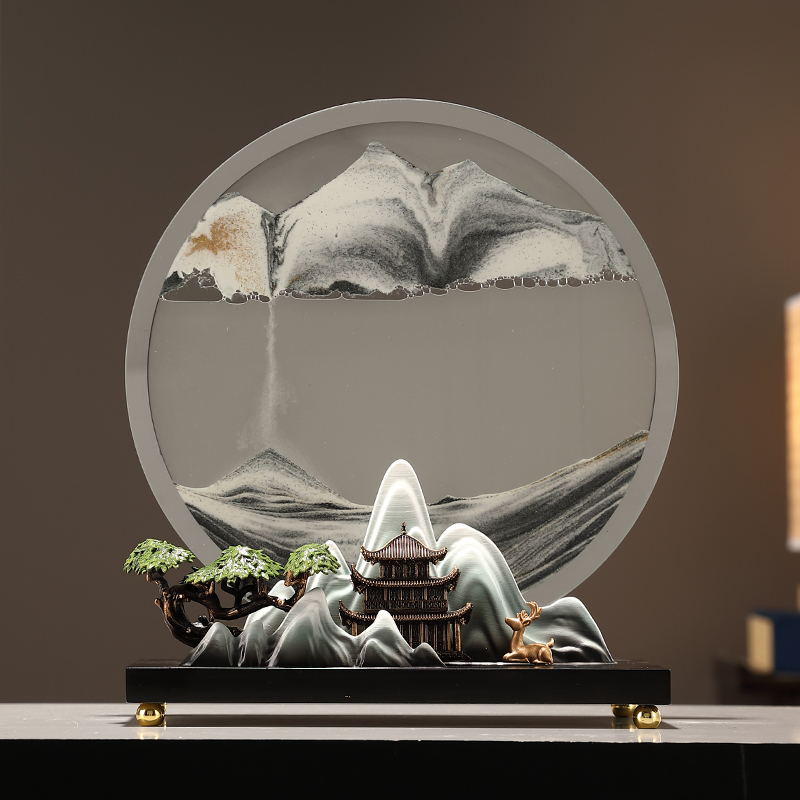 流沙画摆件迎客松轻奢高档中式客厅玄关办公室茶台装饰品乔迁新家