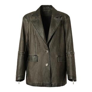 BE ALL KABUTO原创美式复古机车擦色皮衣设计感外套女高级感上衣