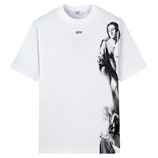 OFF-WHITE™情侣装新款圆领短袖T恤时尚文艺风油画雕塑装饰半袖