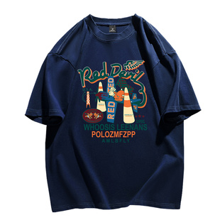 NASA联名休闲短袖T恤男女夏季重磅纯棉五分袖衫款美式日系印花衫