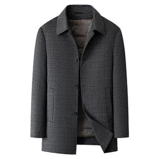 中年可脱卸鹅绒内胆羊毛呢大衣男冬季加肥加大码行政翻领呢子外套