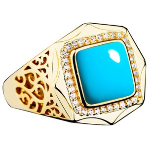 S925纯银戒指空托镀黄金色银饰手饰镶嵌绿松石戒面方男士戒托 9*9