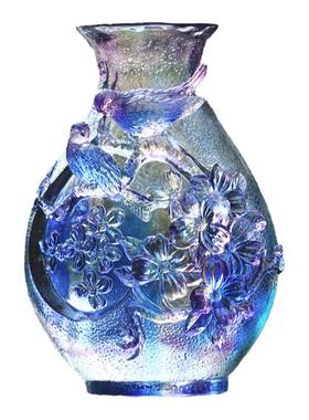 琉璃喜鹊花瓶摆件喜上眉梢