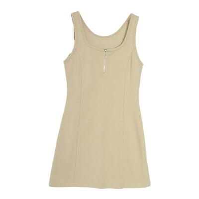 西町村屋甜辣无袖连衣裙女夏季新款休闲短款方领背心裙AA9404002