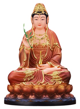 双层莲观音佛像树脂莲花摆件菩萨