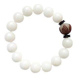 天然白玉菩提根手串莲花款12mm圆珠手链佛珠念珠菩提子文玩饰品