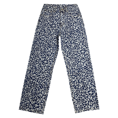 美式复古提花刺绣牛仔裤男潮牌高街vibe风宽松直筒阔腿裤高腰长裤