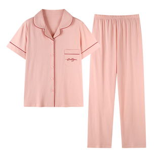 中年妈妈睡衣女款2026新款夏季纯棉短袖长裤加大码老人家居服夏天
