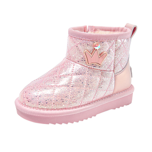 芭比童鞋女童靴子2025新款冬季公主加绒保暖防水大棉靴儿童雪地靴