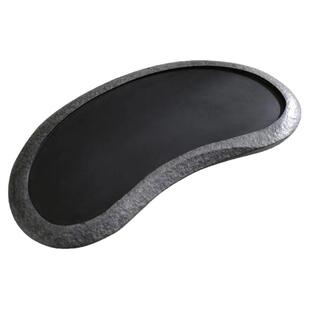 茶盘石材中式复古风客厅多人会客茶盘乌金石火烧半月湾椭圆形排水