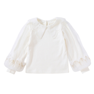 女童纯棉公主打底衫2025春秋冬款体恤加绒洋气蕾丝娃娃领内搭上衣