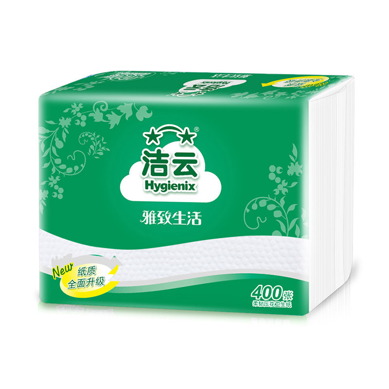 洁云柔韧压花400平板卫生纸