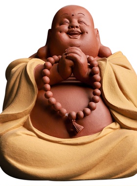 张明贵大师作品陶瓷弥勒佛摆件