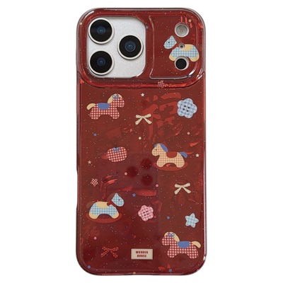 jze 新年喜庆红色百福图小马手拎绳适用苹果17ProMax手机壳iphone15新款16pro女13双层15pro创意14防摔保护套