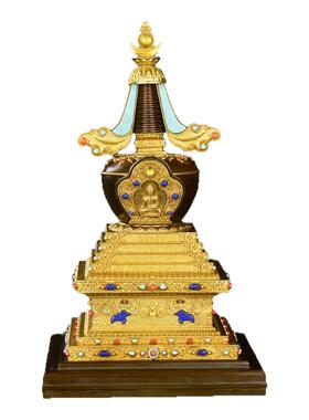 藏密 供品精美纯铜菩提塔 镶嵌宝石舍利塔佛塔12寸