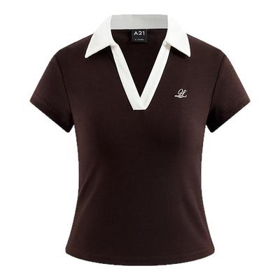 女装翻领一字领V领polo短袖T恤