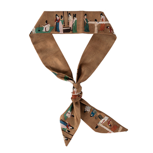 敦煌九色鹿中国风宋徽宗瑞鹤图长条窄丝巾小丝带文创小领巾绑包柄