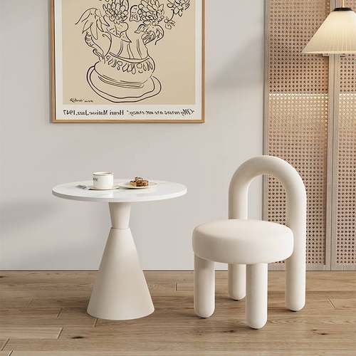 奶油风单人沙发椅美容院接待桌椅休闲组合桌椅组合茶会客洽谈阳台