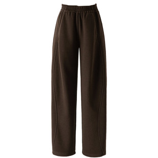 高端毛呢香蕉裤阔腿裤女2025秋冬咖色裤子休闲运动裤弯刀裤卫裤