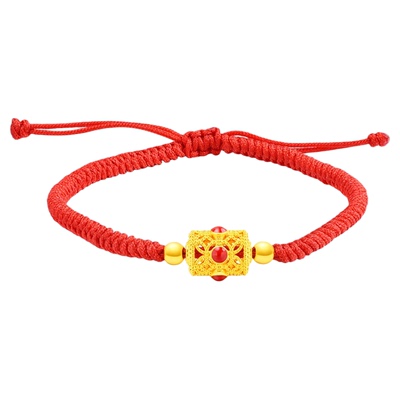 亚一足金花丝鎏彩手链5D手工编织复古气质时尚精致国潮手绳送礼