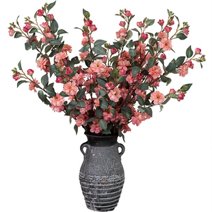 山茶花仿真花高档假花摆设桃花枝客厅餐桌花艺摆件樱花绢花插花瓶