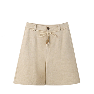 德亿新丝路女裤白色休闲短裤女夏外穿2025新款裤子棉麻五分裤薄款