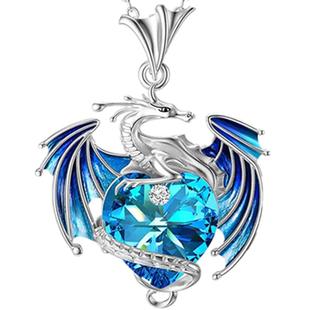 儿童项链女新款诞生石飞龙项链女七彩心形吊坠时尚简约学生锁骨链