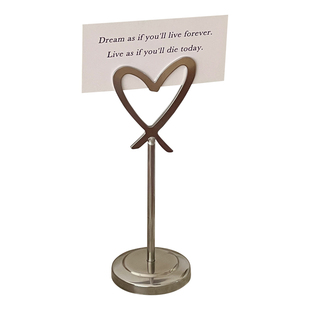 ins创意爱心便签夹便条夹摆件桌面立式不锈钢卡片夹照片展示夹子