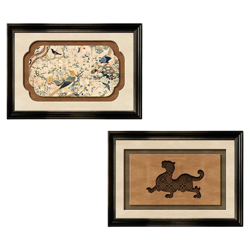 餐厅餐边柜双联装饰画中古风小众复古画框客厅墙面背景墙组合挂画