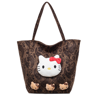 可爱少女KT猫包包2025新款时尚大容量通勤单肩包松弛感豹纹托特包