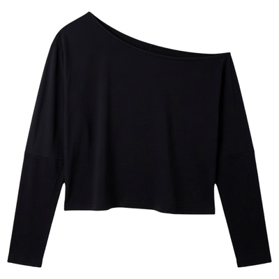 纯色宽松休闲斜肩上衣