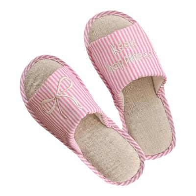 细细条简约条纹蝴蝶结亚麻拖鞋