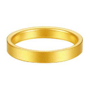 梦金园古法素圈黄金戒指质感砂面传承足金指环对戒婚戒纪念日礼物