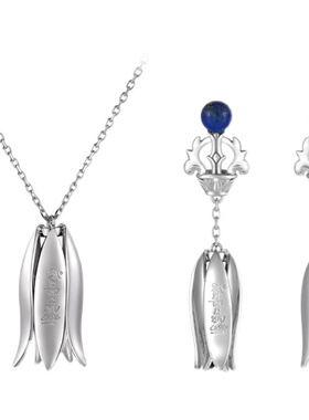 六字真言莲花925银耳饰项链原创