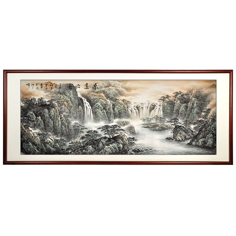 纯手绘招财聚宝盆办公室山水画