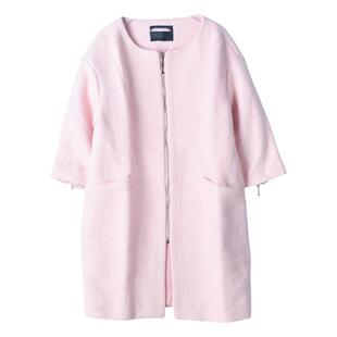 521韩版纯色圆领羊毛呢大衣女72715直筒宽松九分袖风衣中长款外套