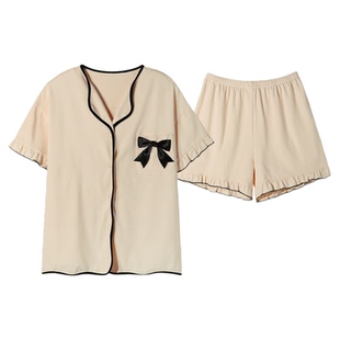 夏季开衫短袖睡衣套装女士夏天薄款家居服韩版休闲卡通可爱可外穿