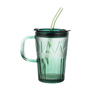 玻璃水杯女夏季带盖带吸管咖啡杯网红ins风办公室欧式复古牛奶杯