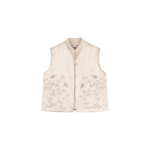 年终特惠【软香玉】新中式女刺绣醋酸羽绒马甲半裙衬衫套装